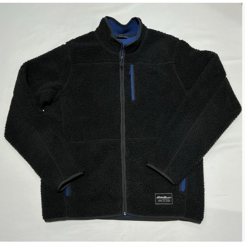 Eddie Bauer Sherpa Fleece Jacket Mens Large Blue Full Zip Outdoors